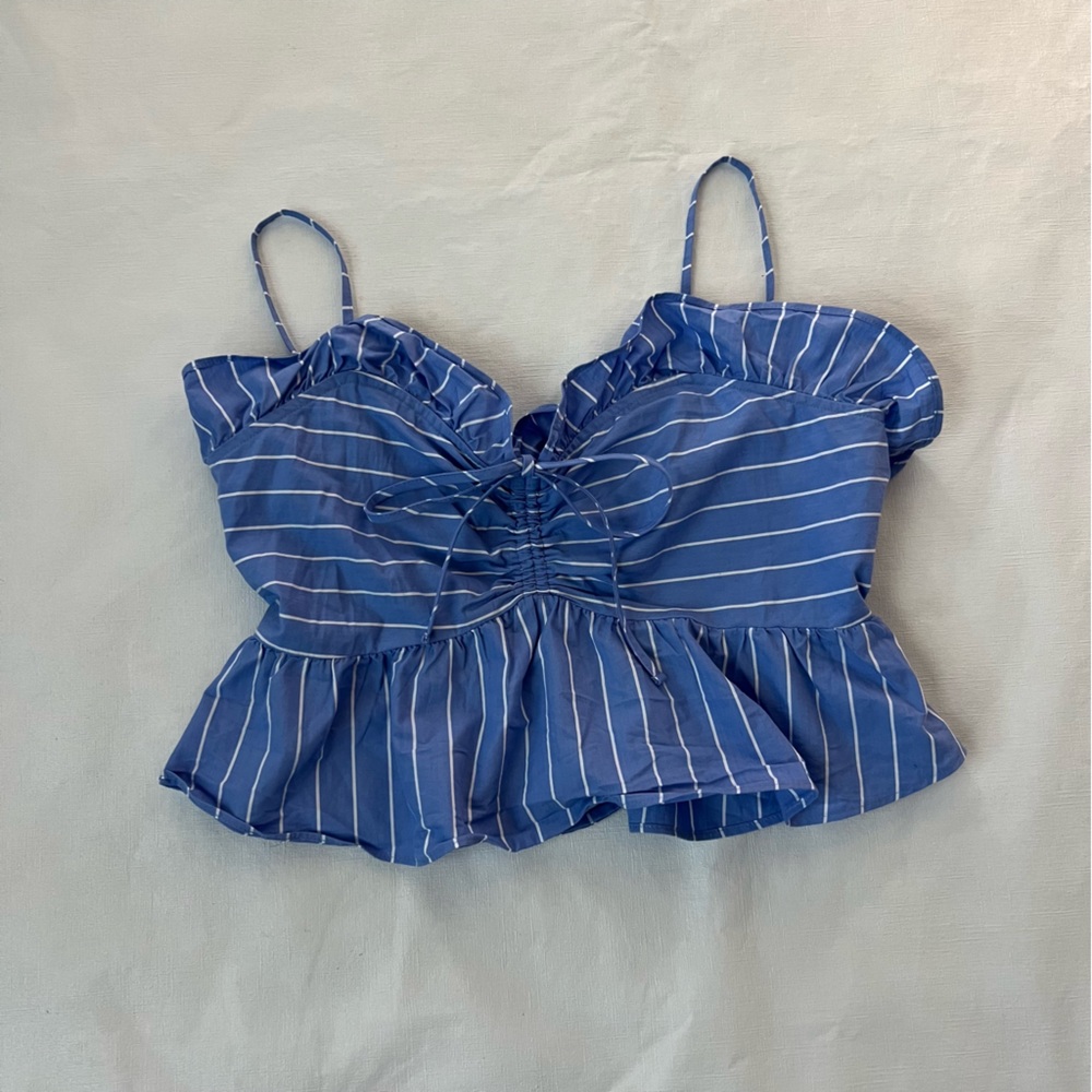 Express Halter Peplum Crop Blouse Blue & White Size S